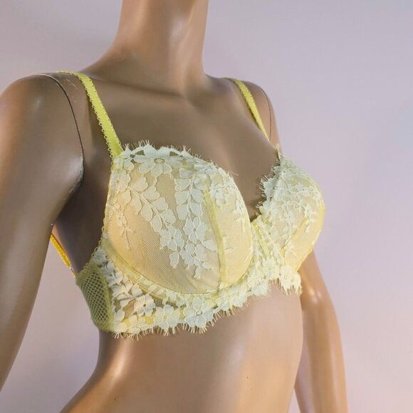 Victoria's Secret Dream Angels Push Up Bra Women's Size 32DD Yellow Floral Lace - Picture 7 of 10